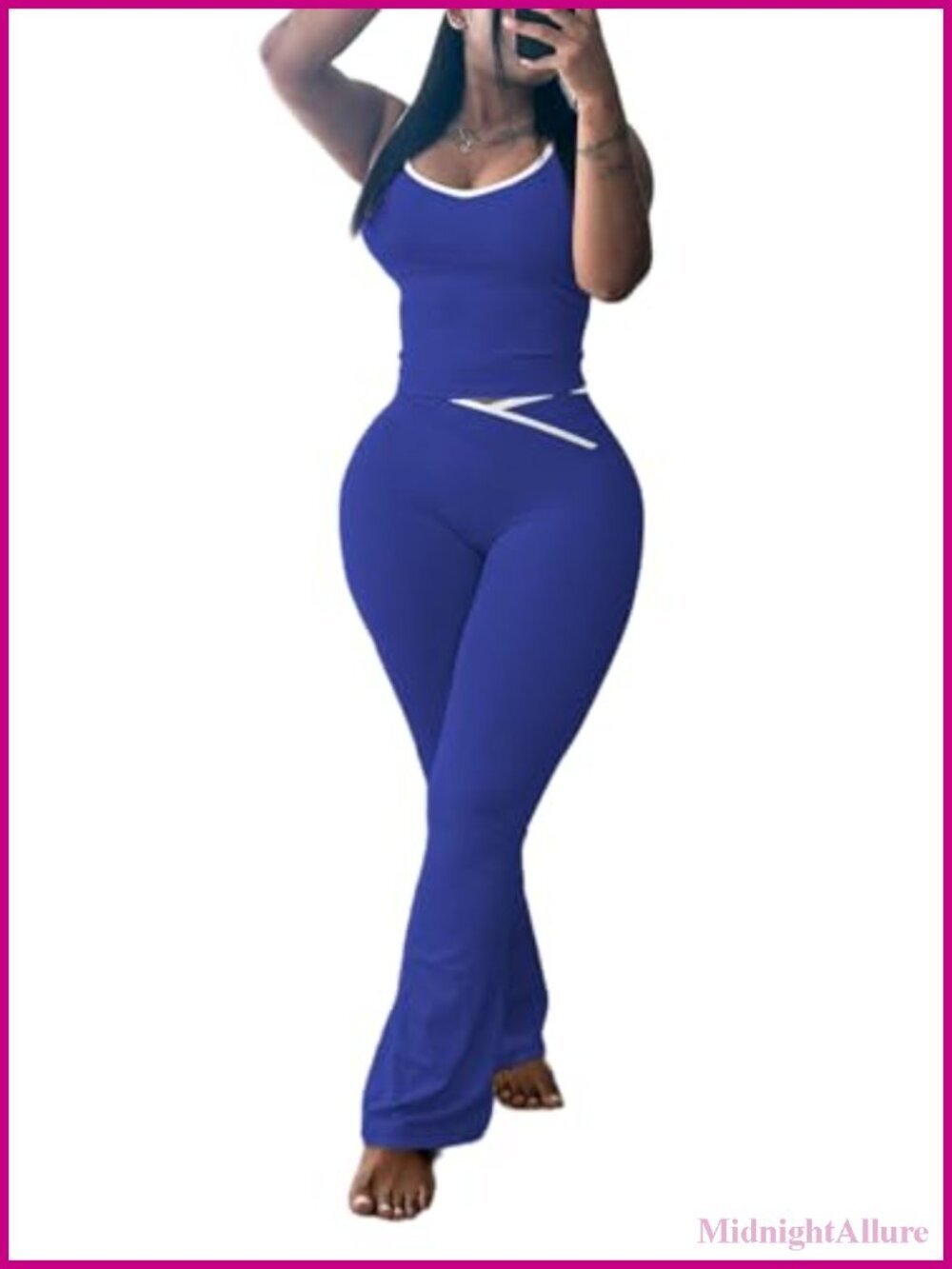 2 Piece Lounge Set: Backless Crop Tank & Flare Pants Tracksuit